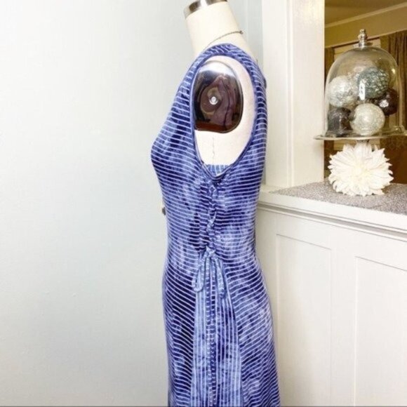 Chico’s Tie Dye Maxi Dress Striped Nautical Blue White Sundress Small - Picture 9 of 11